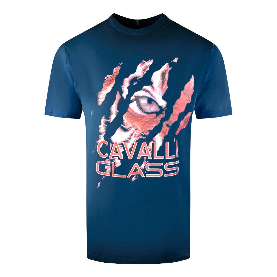 Cavalli Class Peeking Tiger Design Navy Blue T-Shirt M