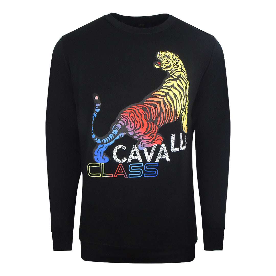 Cavalli Class Bold Tiger Design Black Sweatshirt