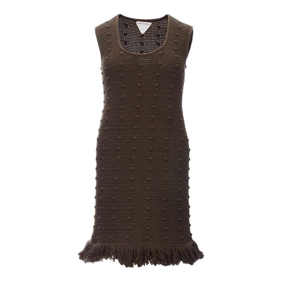 Bottega Veneta Elegant Cotton Midi Dress in Earthy Brown