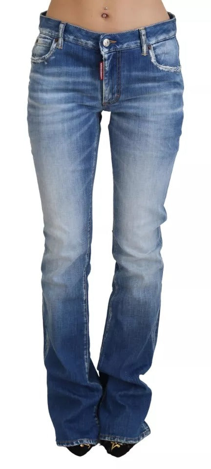 Dsquared² Blue Washed Cotton Mid Waist Flared Denim Jeans