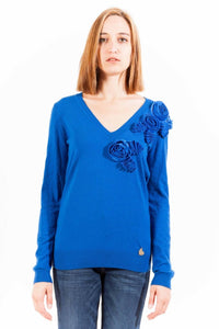 Love Moschino Embroidered V-Neck Long Sleeve Sweater