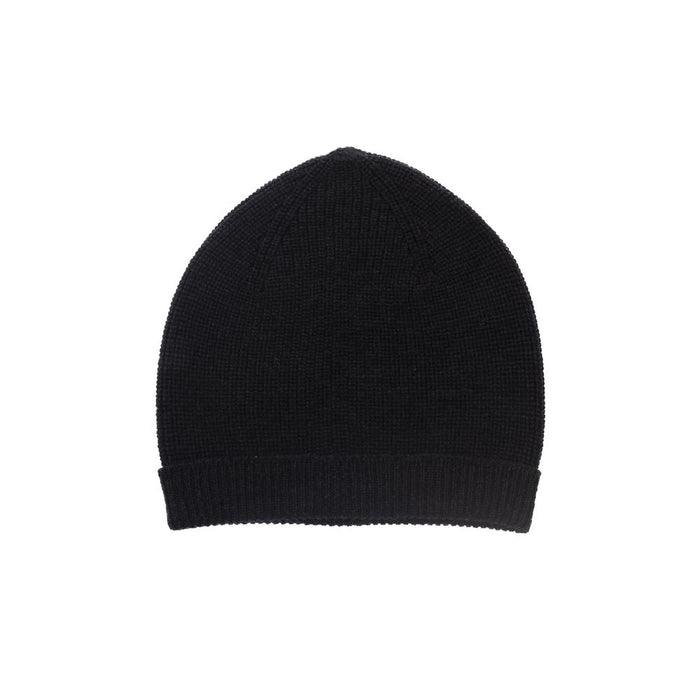 Alpha Studio Elegant Black Merino Wool Ribbed Hat