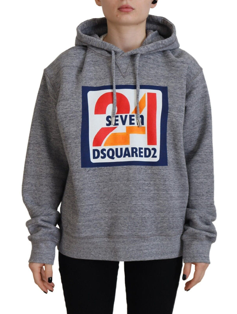 Dsquared² Gray Logo Print Cotton Hoodie Sweatshirt Sweater