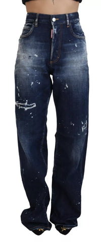 Dsquared² Blue High Waist Tattered Denim Jeans San Diego