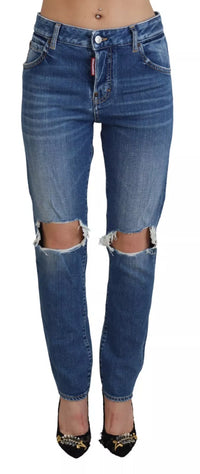 Dsquared² Cool Girl Blue Distressed Mid Waist Denim Jeans