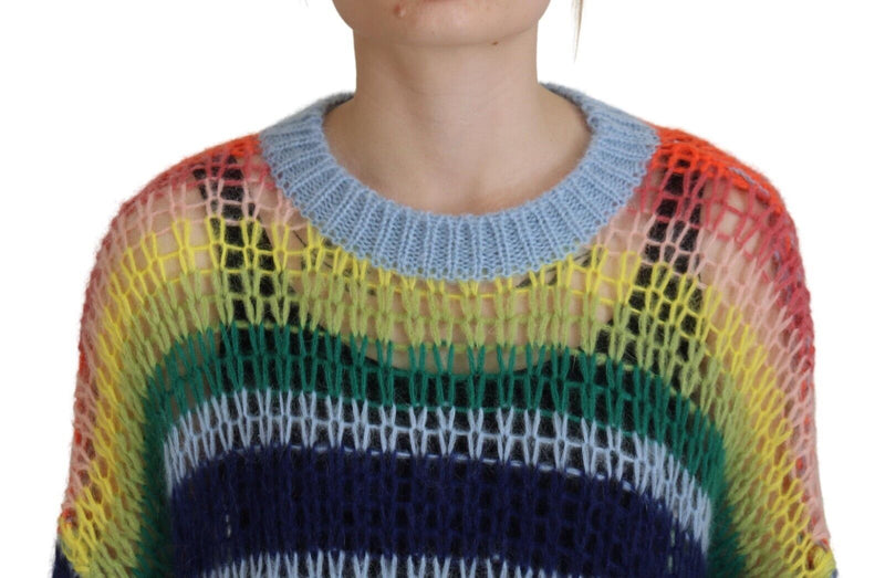 Dsquared² Multicolor Knitted Mohair Crewneck Pullover Sweater