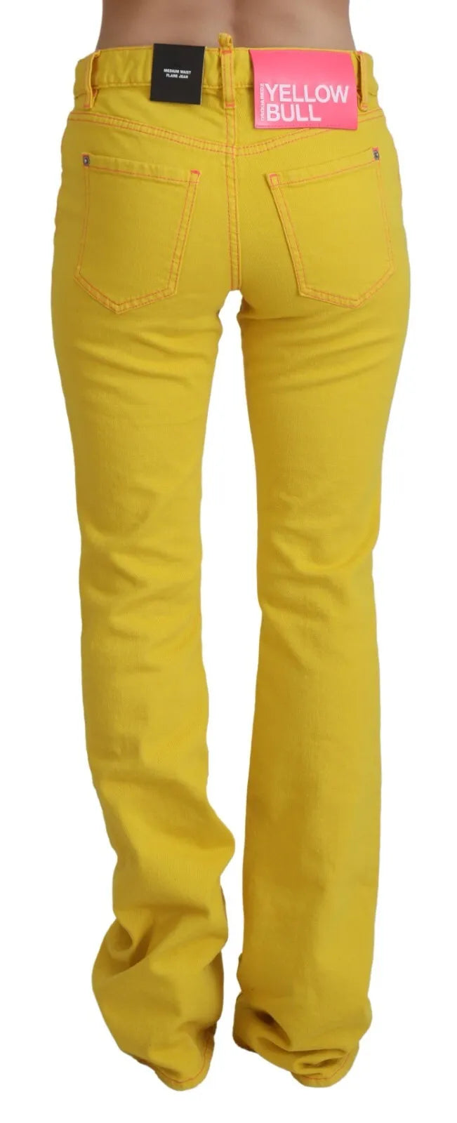 Dsquared² Yellow Cotton Mid Waist Flare Denim Trouser Jeans