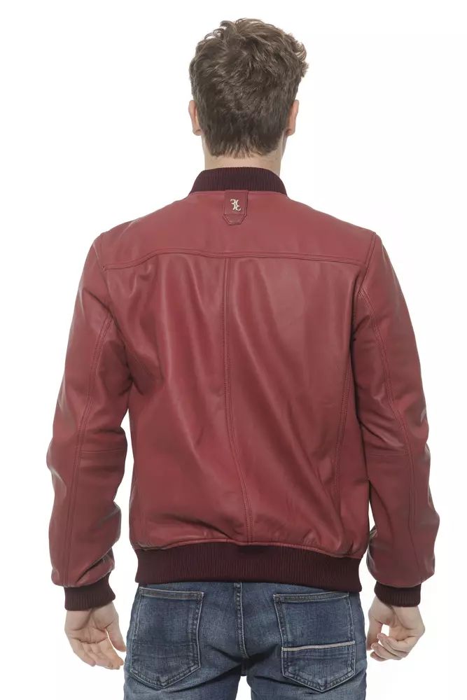 Billionaire Italian Couture Elegant Burgundy Men's Leather Bomber