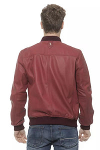 Billionaire Italian Couture Elegant Burgundy Men's Leather Bomber