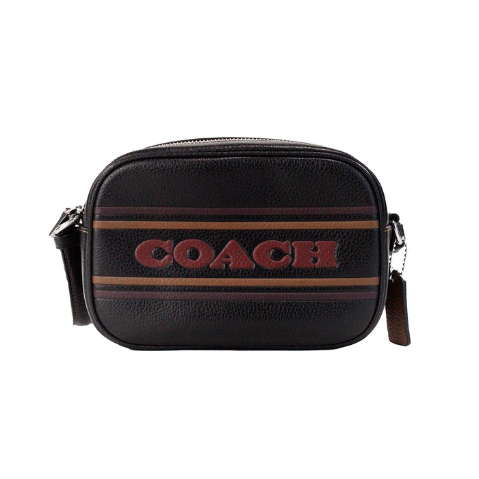 COACH Jamie Mini Black Logo Stripe Leather Camera Crossbody Bag